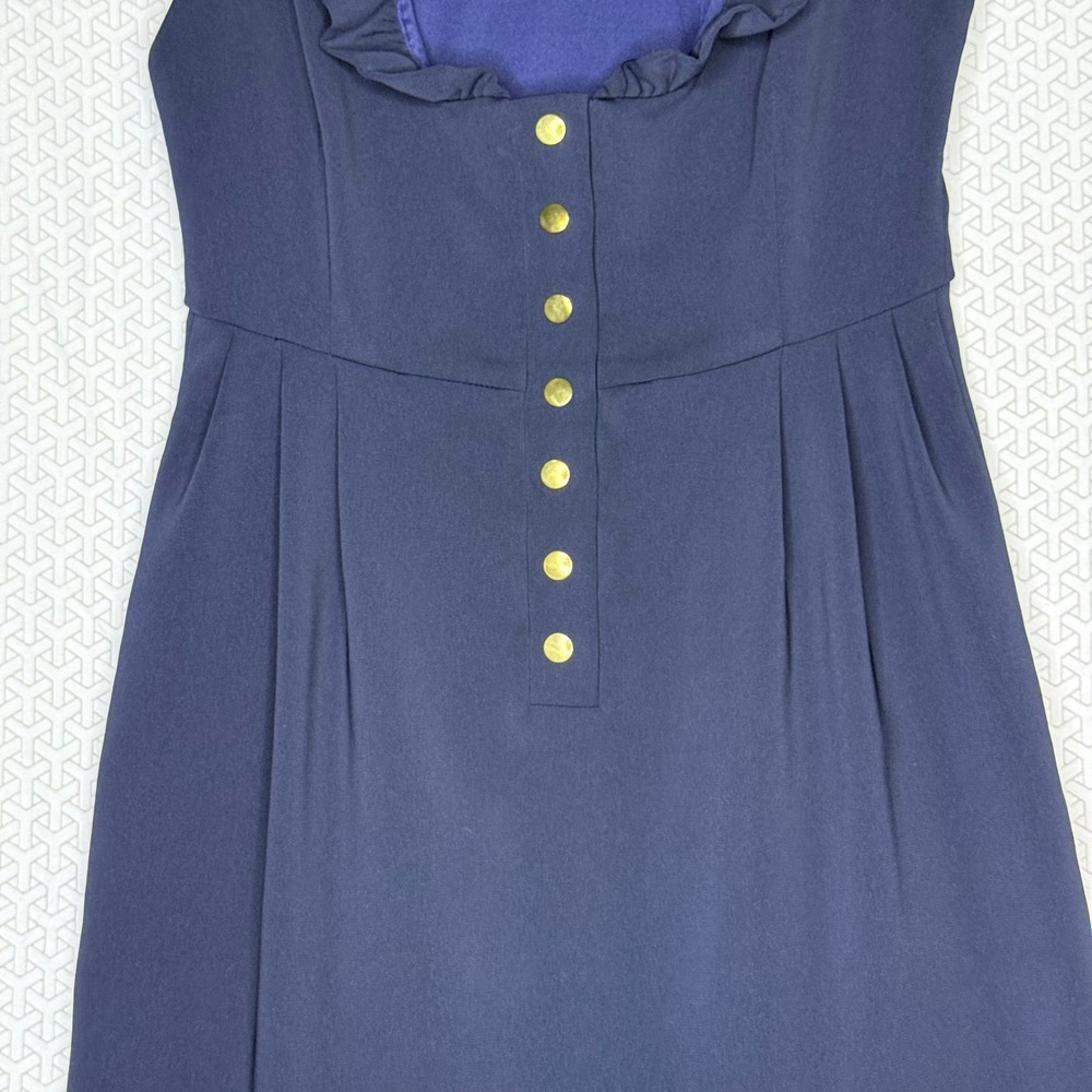 Camlyn Beth Navy Blue Sleeveless Ruffle Neck Button Back The Go Go Dress Size 2 - Picture 6 of 9